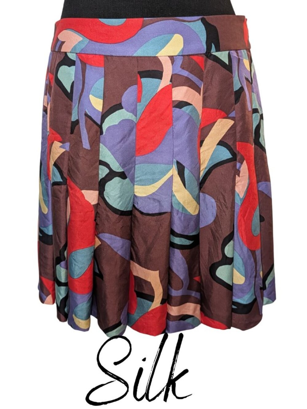 Club Monaco Silk Abstract Print Pleated Skirt